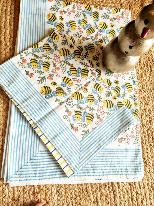 Bees Print Kids Hand Block Bedsheet