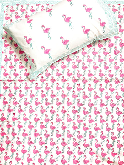 Flamingo Print Kids Hand Block Bedsheet