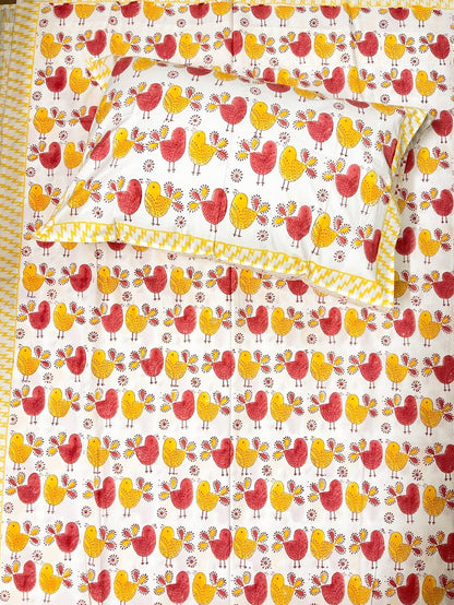 Birds Print Kids Hand Block Bedsheet