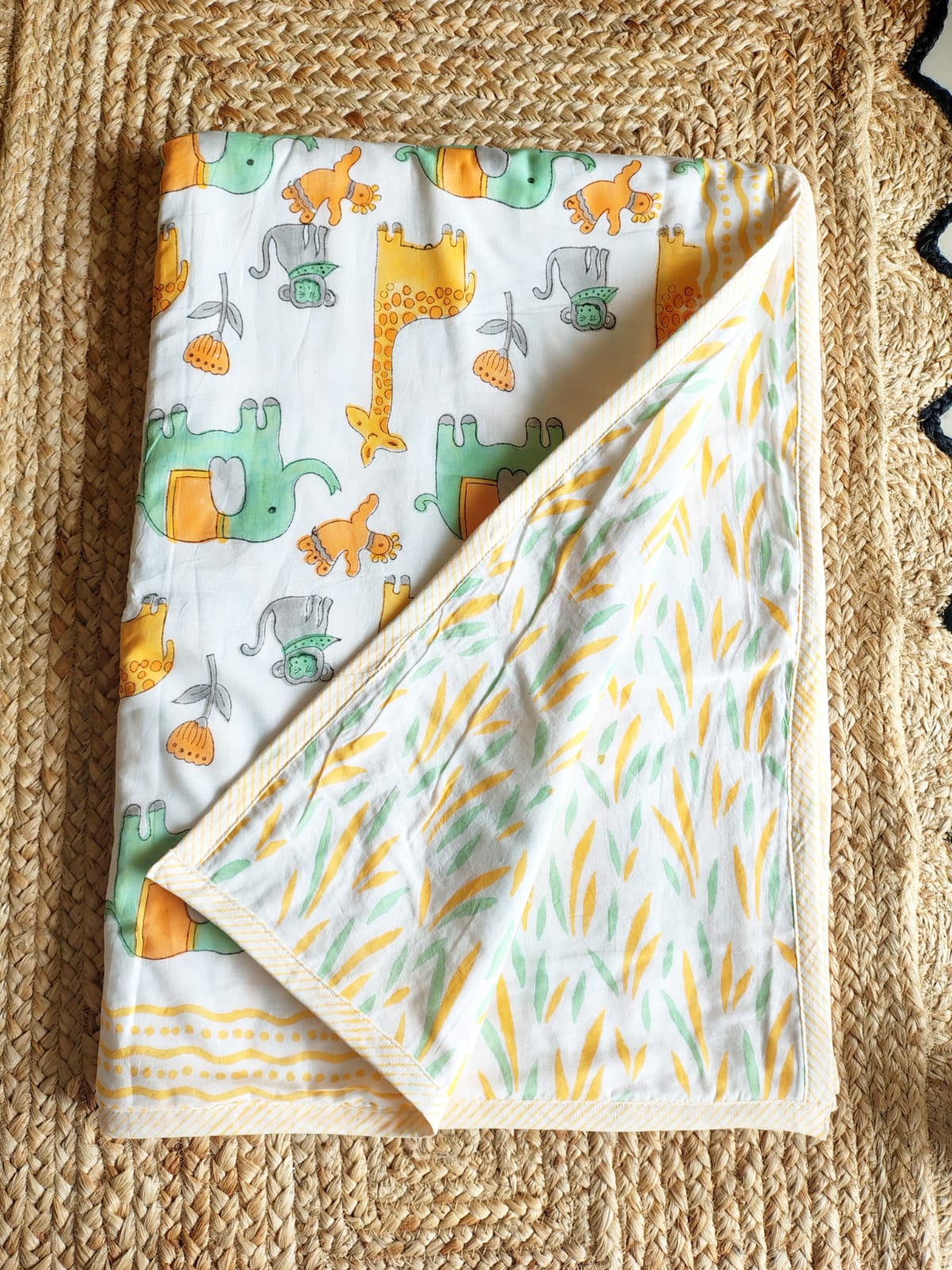 Jungle Print Kids Hand Block Reversible Dohar