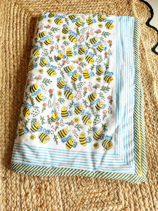 Bees Print Kids Hand Block Reversible Dohar