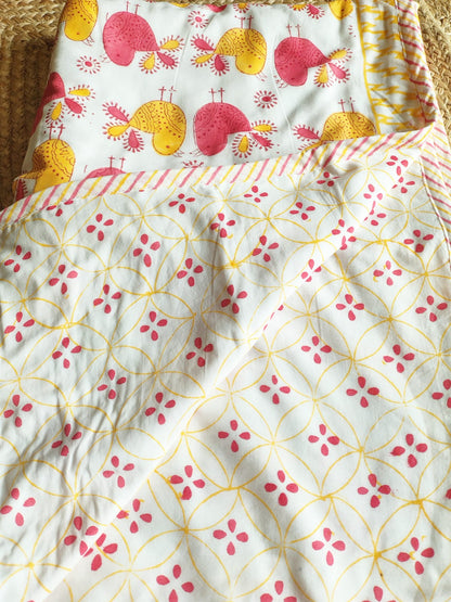 Bird Print Kids Hand Block Reversible Dohar