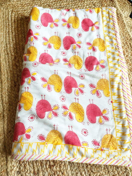 Bird Print Kids Hand Block Reversible Dohar