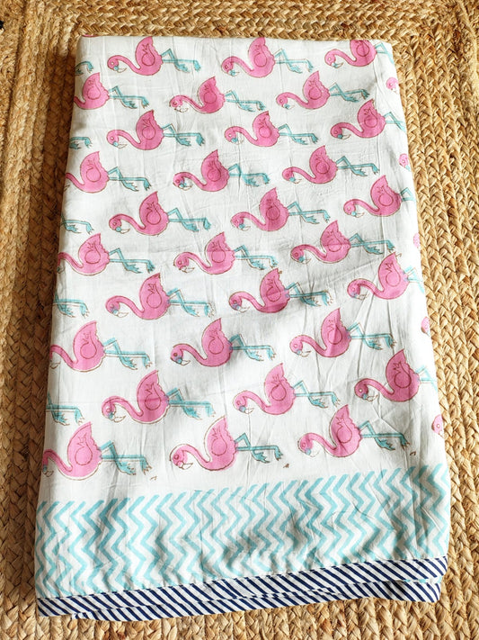 Flamingo Print Kids Hand Block Reversible Dohar