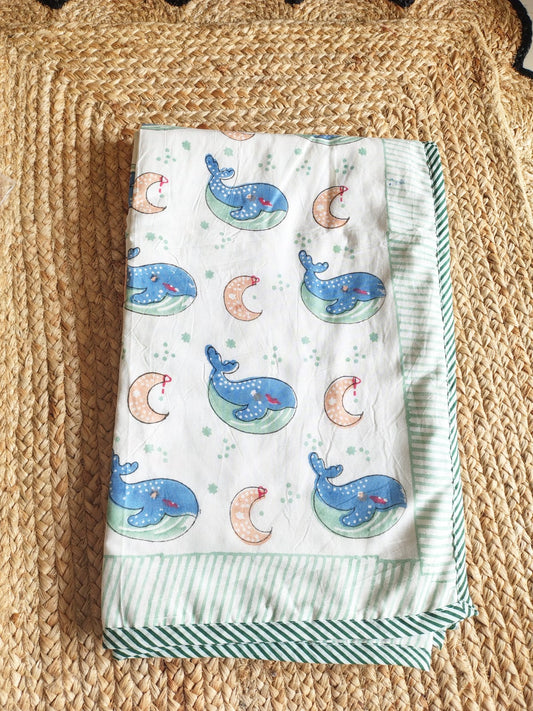 Whale Print Kids Hand Block Reversible Dohar