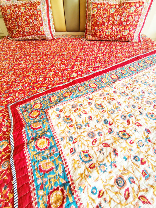 Begum Red Floral Quilted Bedcover Set