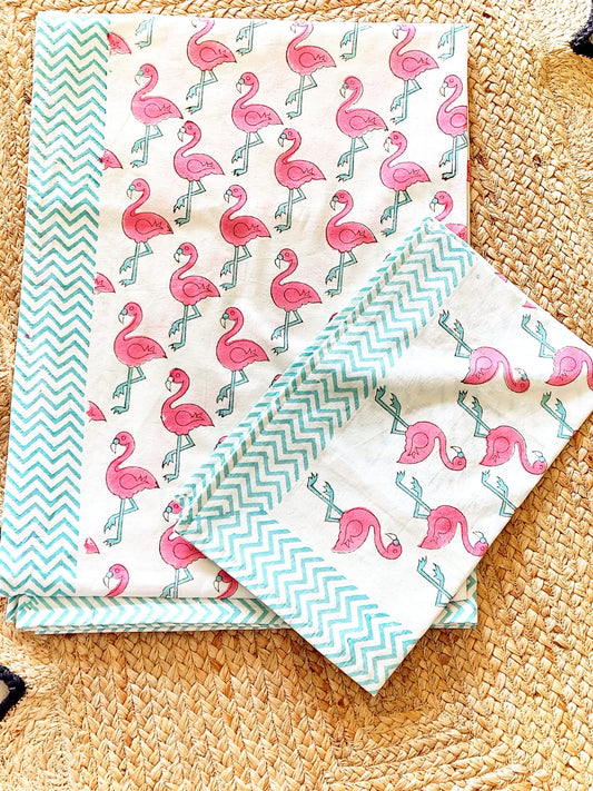 Flamingo Print Kids Hand Block Bedsheet