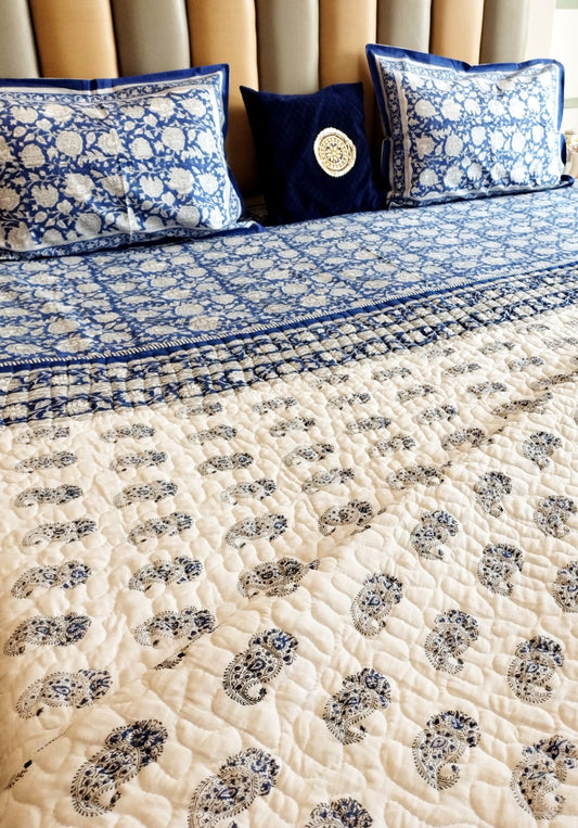 Neelkamal Block Print Bedsheet and Bedcover Combo - 6 Piece Combo