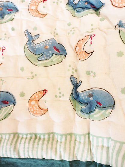 Whale Print Kids Hand Block Reversible Quilt