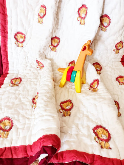 Lion Print Kids Hand Block Reversible Quilt
