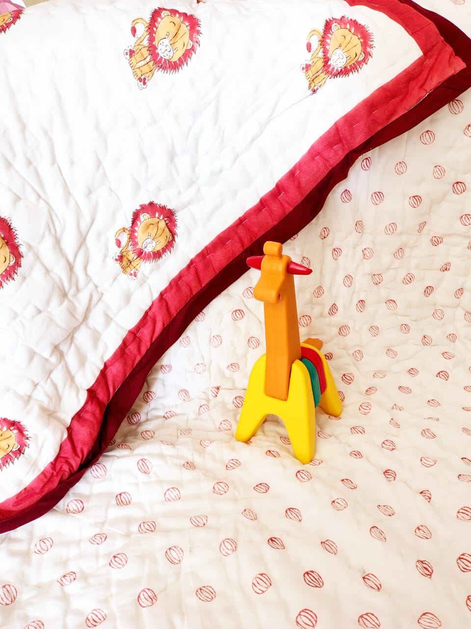 Lion Print Kids Hand Block Reversible Quilt