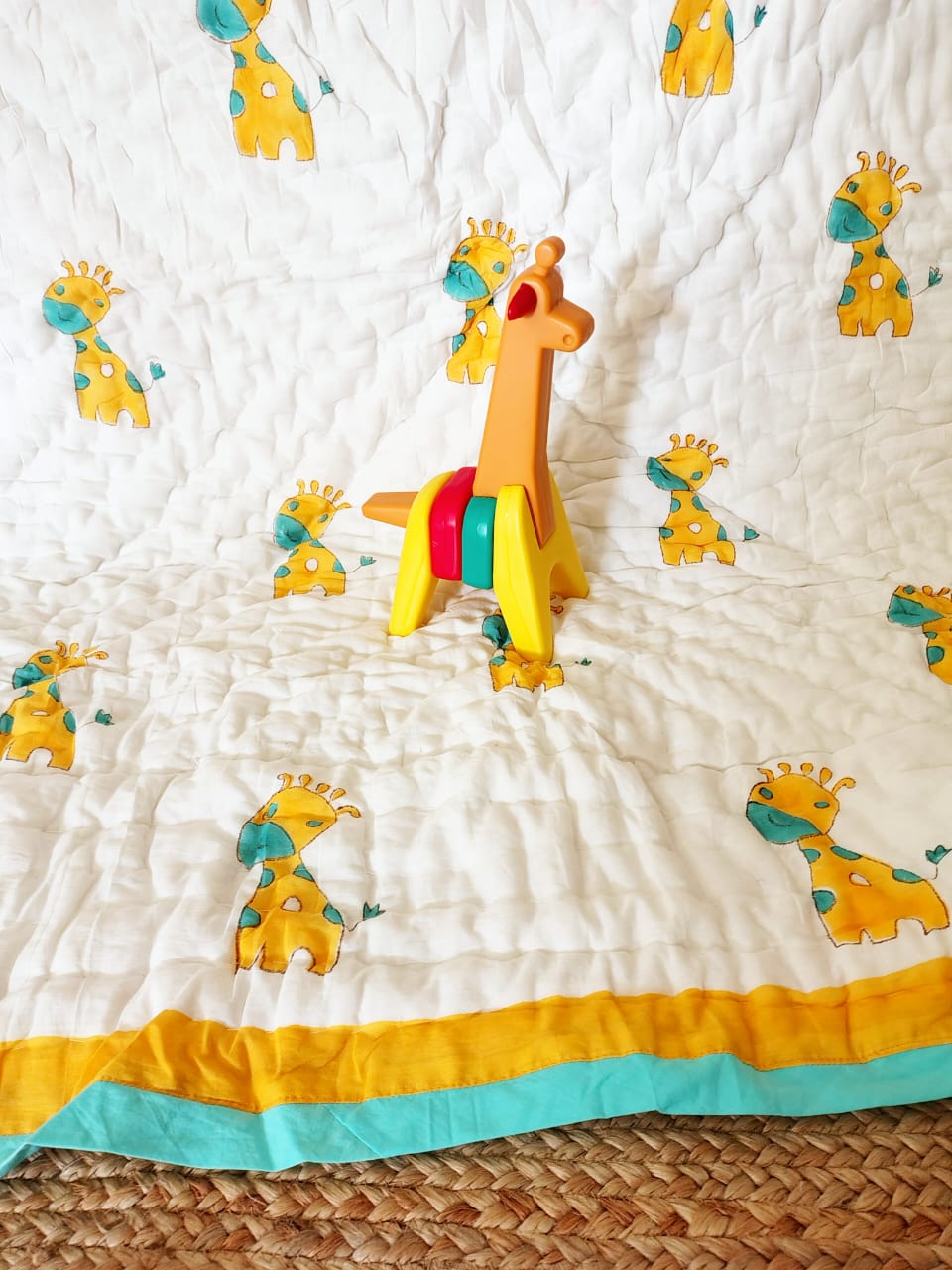 Giraffe Print Kids Hand Block Reversible Quilt