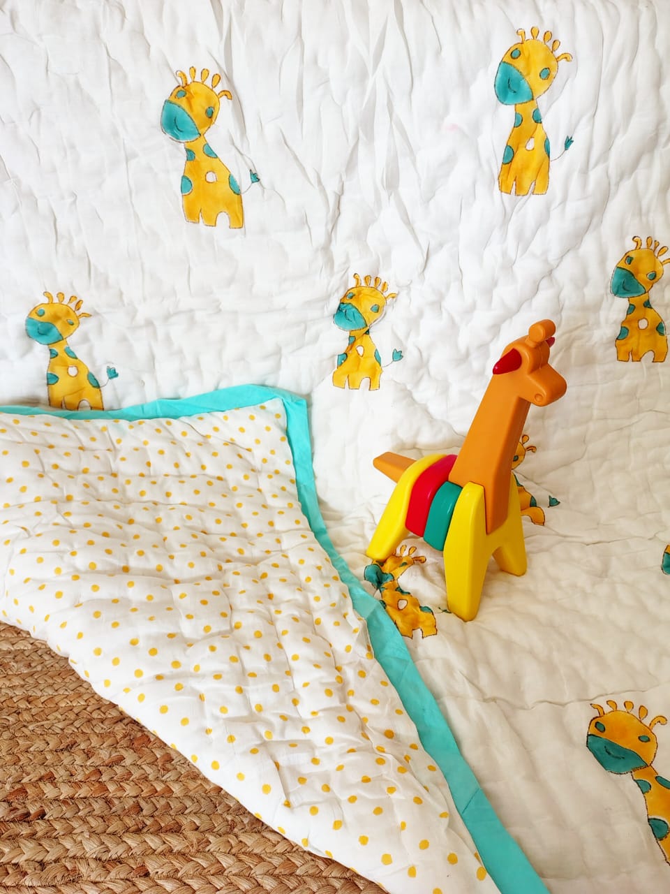 Giraffe Print Kids Hand Block Reversible Quilt