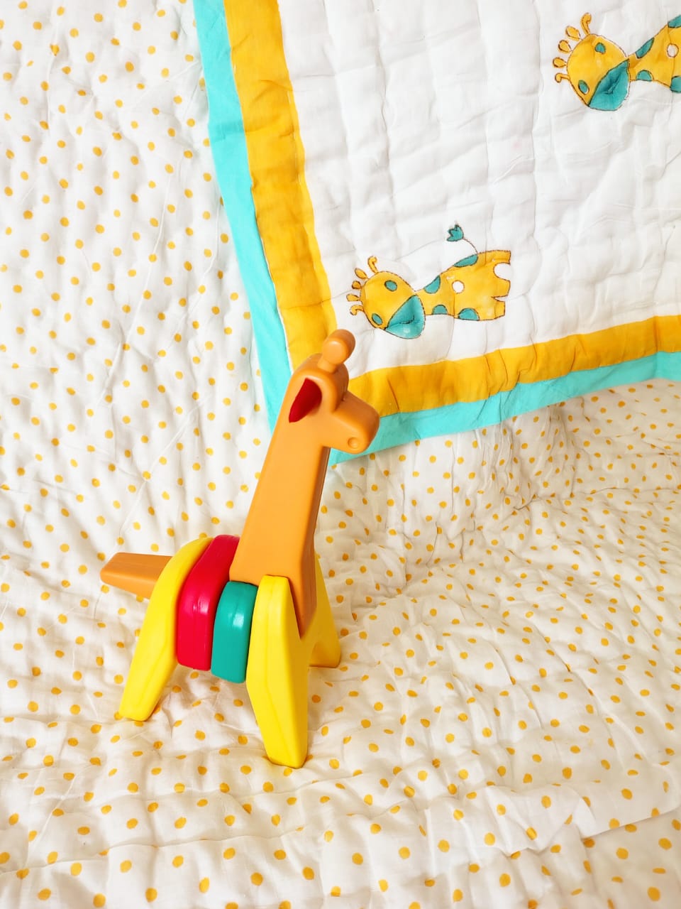 Giraffe Print Kids Hand Block Reversible Quilt