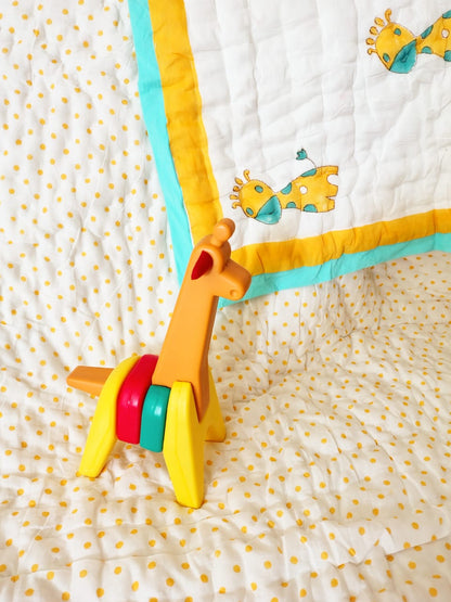Giraffe Print Kids Hand Block Reversible Quilt