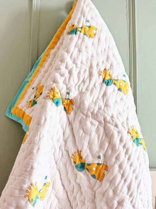 Giraffe Print Kids Hand Block Reversible Quilt