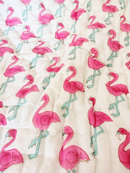 Flamingo Print Kids Hand Block Reversible Quilt