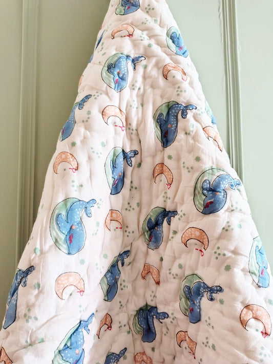 Whale Print Kids Hand Block Reversible Quilt
