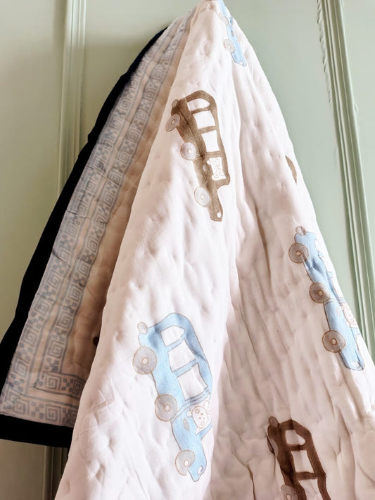 Car Print Kids Hand Block Reversible Quilt
