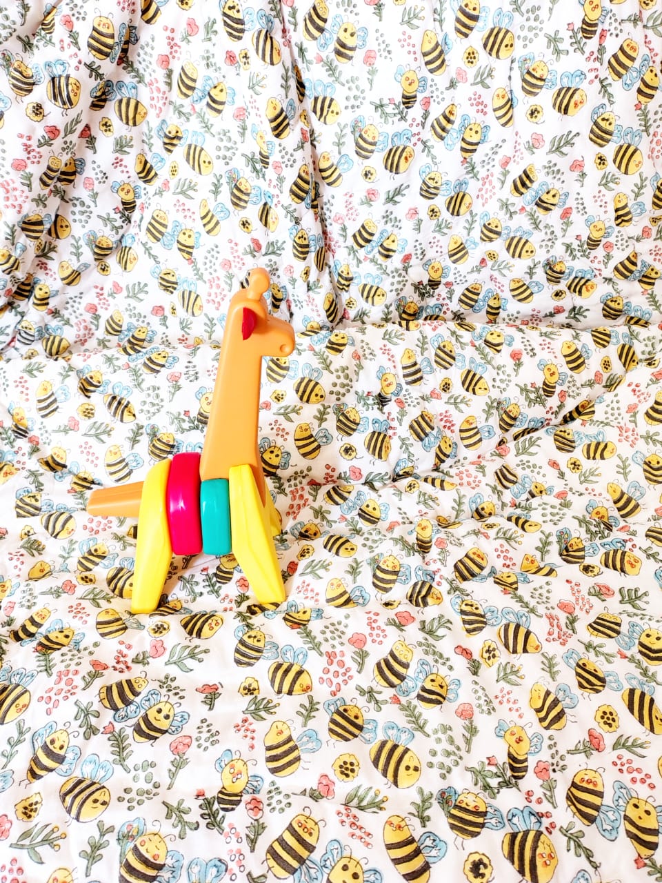 Bees Print Kids Hand Block Reversible Quilt