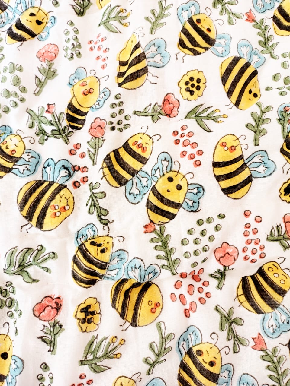 Bees Print Kids Hand Block Reversible Quilt