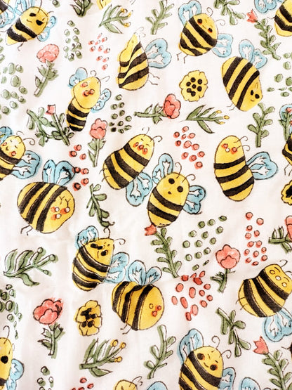 Bees Print Kids Hand Block Reversible Quilt