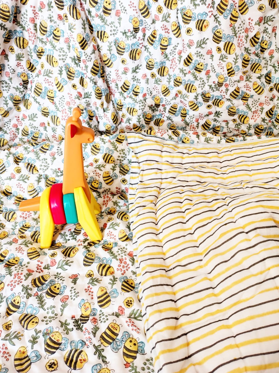 Bees Print Kids Hand Block Reversible Quilt