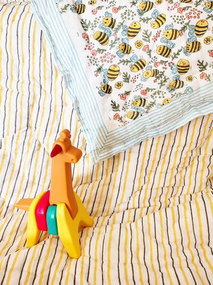 Bees Print Kids Hand Block Reversible Quilt