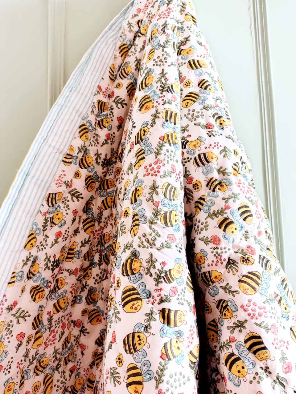 Bees Print Kids Hand Block Reversible Quilt