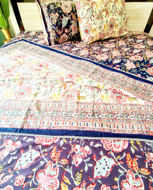 Purple Floral Matching Bedsheet & Dohar Set