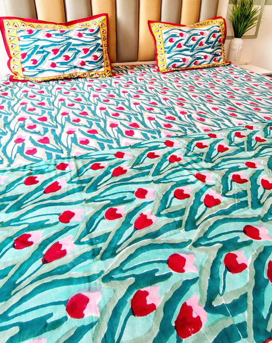 Red Tulip Matching Bedsheet & Dohar Set