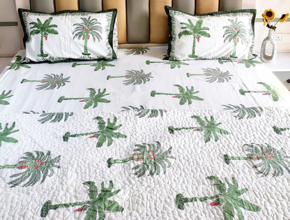 Green Palm Tree Quilted Bedcover