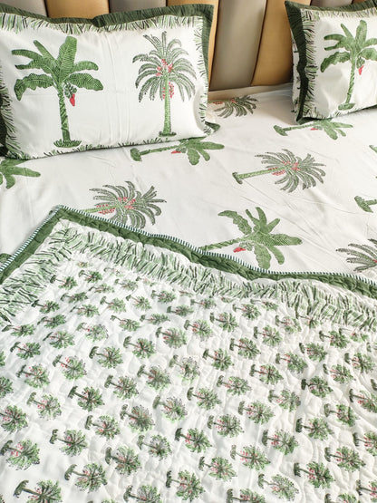 Green Palm Tree Quilted Bedcover