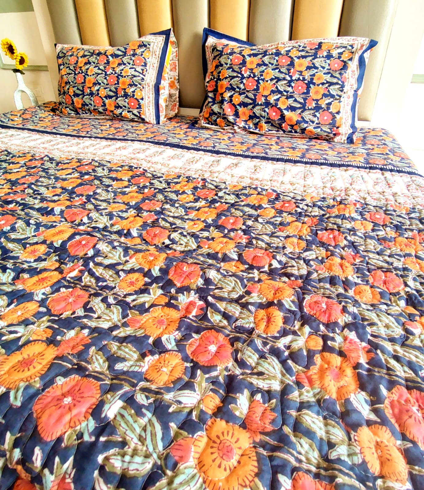 Orange Marie Quilted Bedcover