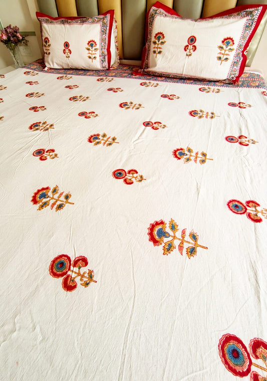 Begum Kamal Block Printed Bedsheet with Two Reversible Pillow Covers
