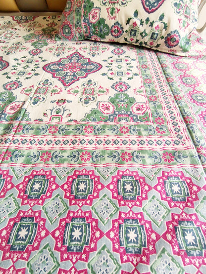 Diamond Traditional Printed Bedsheet with Two Reversible Pillow Covers