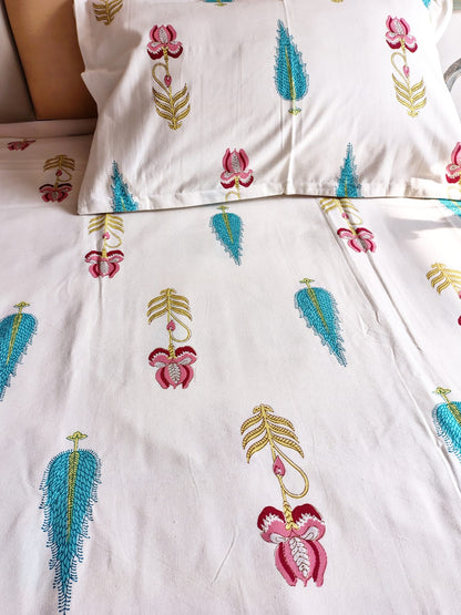 Red Pine Traditional Printed Bedsheet with Two Reversible Pillow Covers
