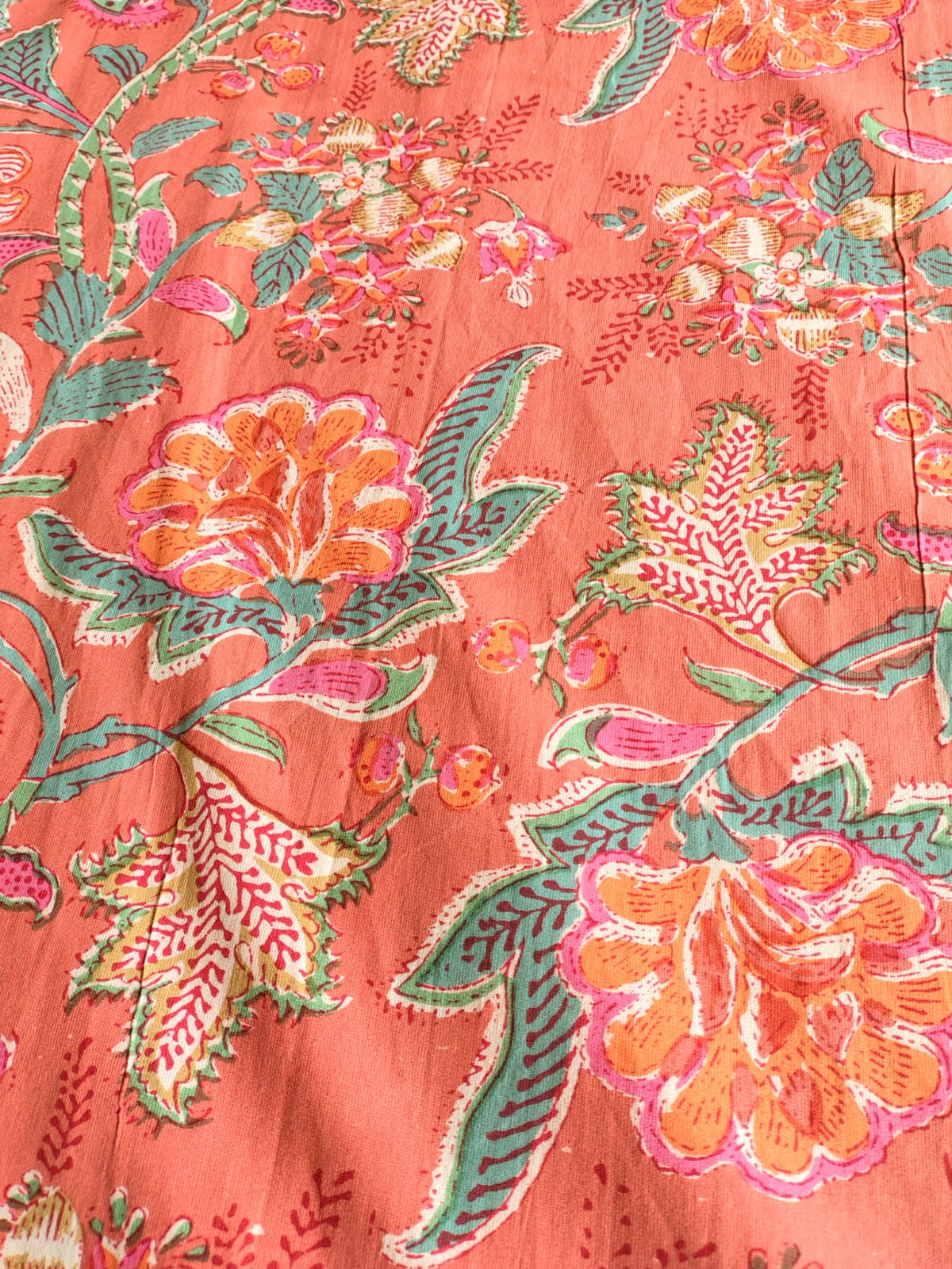 Orange Floral Jaal Traditional Printed Bedsheet with Two Reversible Pillow Covers