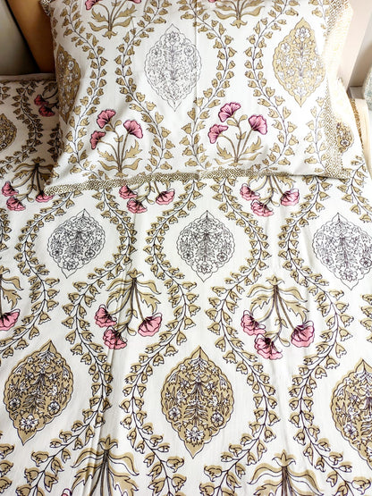 Rang Mahal Traditional Printed Bedsheet with Two Reversible Pillow Covers