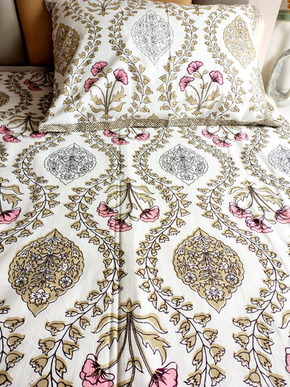 Rang Mahal Traditional Printed Bedsheet with Two Reversible Pillow Covers