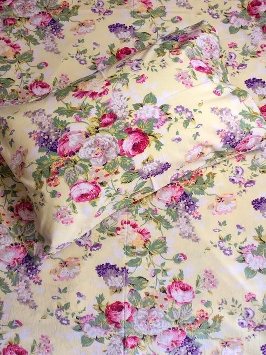 Pink Floral Traditional Printed Bedsheet with Two Reversible Pillow Covers