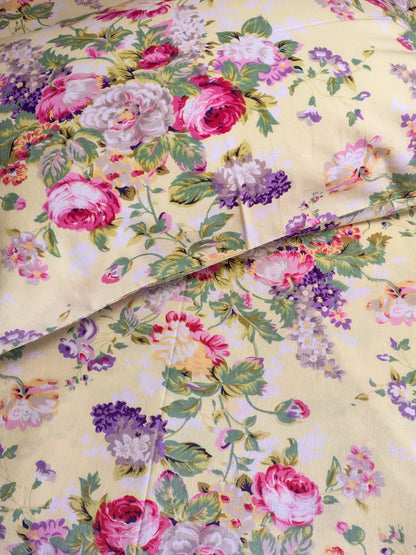 Pink Floral Traditional Printed Bedsheet with Two Reversible Pillow Covers