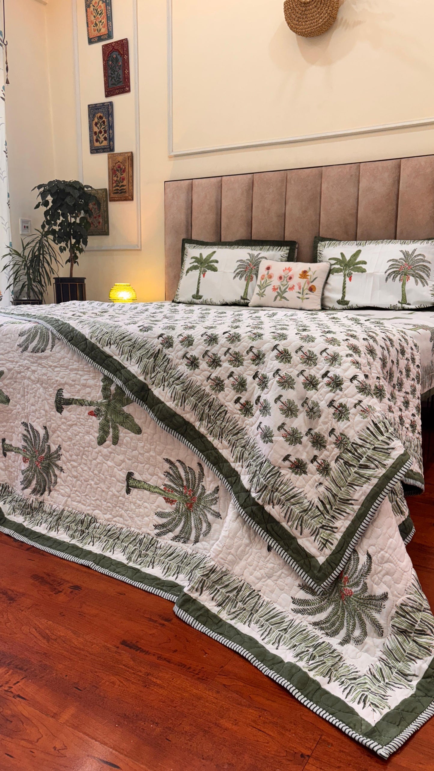 Green Palm Tree Quilted Bedcover