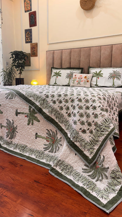 Green Palm Tree Quilted Bedcover