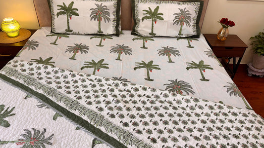 Green Palm Tree Quilted Bedcover