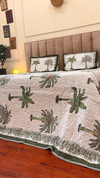 Green Palm Tree Quilted Bedcover