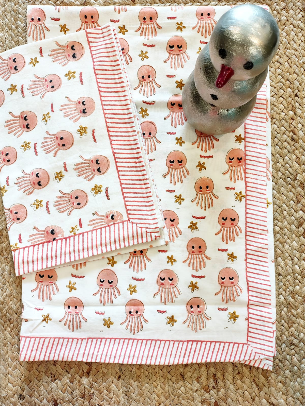 Jelly Fish Print Kids Hand Block Bedsheet