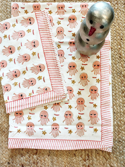 Jelly Fish Print Kids Hand Block Bedsheet