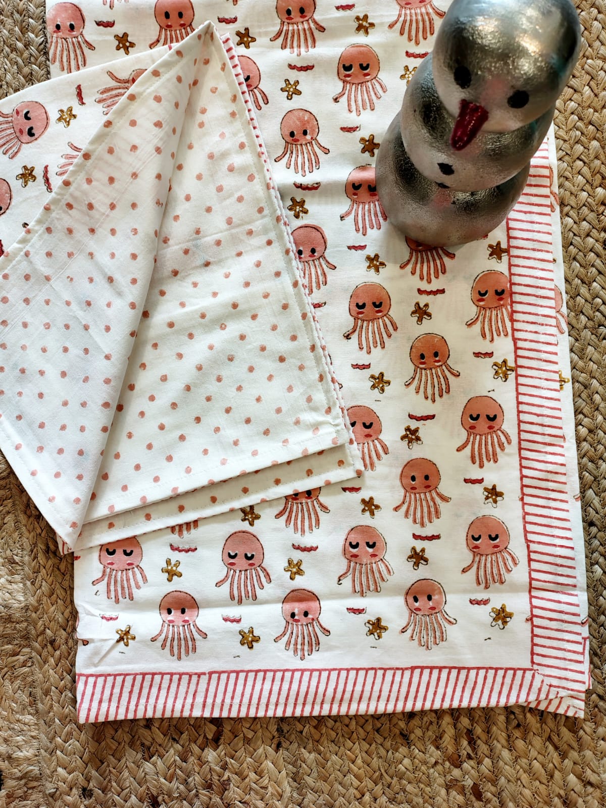 Jelly Fish Print Kids Hand Block Bedsheet