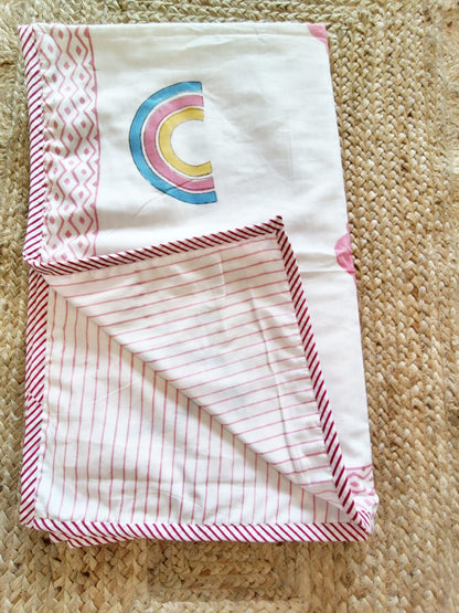 Rainbow Print Kids Hand Block Reversible Dohar